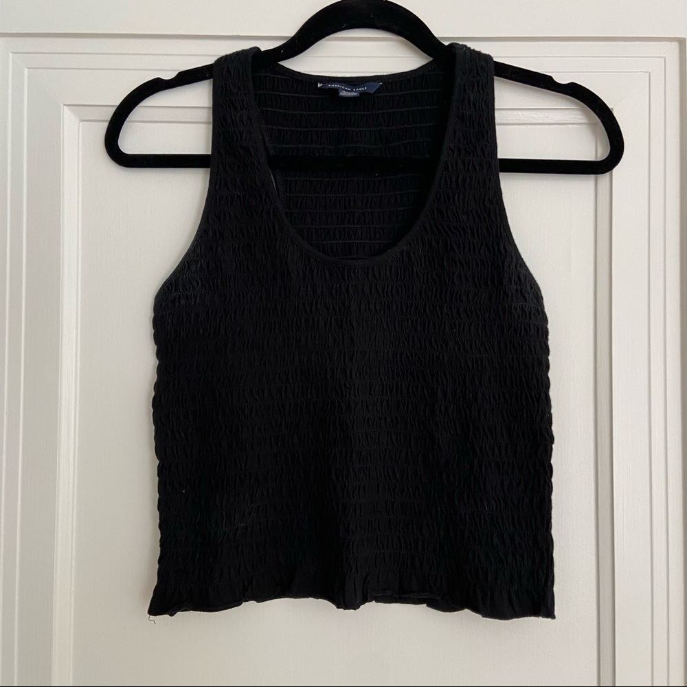 Black Smocked Crop Top